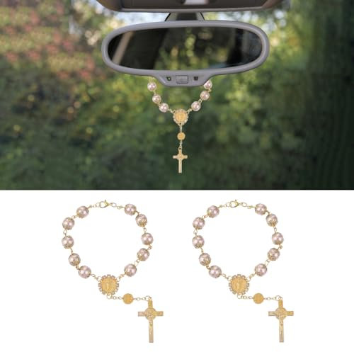 Auto-Rosenkranz zum Aufhängen, Zubehör, Auto-Rückspiegel-Dekorationen, Auto, Kreuz, Segen, Rosenkranz, Anhänger, Damen, Herren, Auto-Innendekoration, Perlendekorationen für Auto, Fahrrad, Motorrad,
