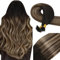 Vivien Extensions Echthaar Bondings Schwarz Balayage Keratin Bonding Echthaar Extensions Ombre Schwarz bis Braun und Blond 14 Zoll 50g 50s