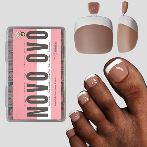 NOVO OVO Lot de 360 faux ongles d'orteils à presser. Gel souple pour ongles d'orteils, base et couche de base, couverture complète pour le bricolage, 15 tailles, marron et rose