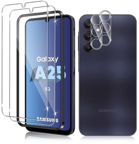 Vanrain Verre Trempé pour Samsung Galaxy A25 5G et Caméra Arrière Protecteur, 2+2 Pièces Protection D'écran Film, 9H Dureté Haute Définition Sans Bulles Résistant aux rayures