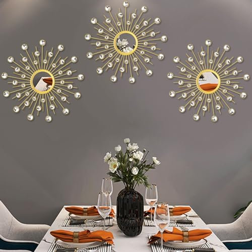 Uaussi Kristall-Sonnenspiegel, Dekoration, Strasssteine, dekorative Wandkunst für Wohnzimmer, Schlafzimmer, Eingangsbereich, 3 Stück (Kristalle goldfarben)