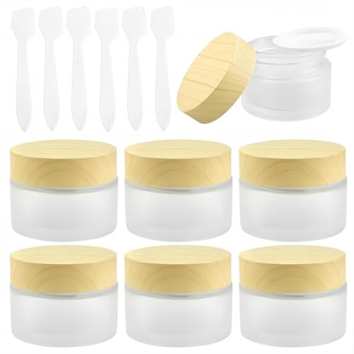 Parallelower 6 Pièces Petit Pot en Verre Crème Pot Cosmétique Vide en Verre Bidon Vide Givré Petit 20ml Cosmétique Vide en Verre pour Crèmes Stockage Cosmétiques Ltions