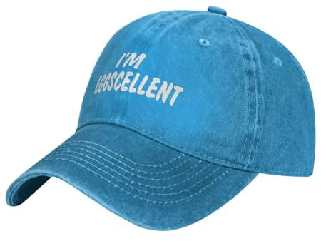 KWQDOZF I'm Eggscellent Herren-Mütze, Vintage-Stil, Distressed Washed Denim, Dad-Trucker-Mütze, Schwarze Baseballkappe, verstellbar