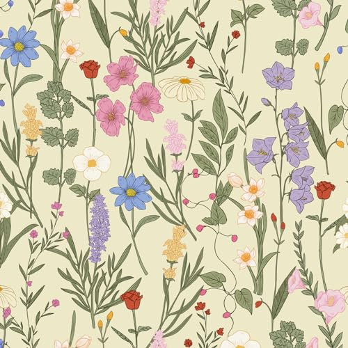 Papier peint autocollant à motif floral jaune vintage coloré pour plan de travail de cuisine - Papier peint épais pour meubles de chambre à coucher - 44,5 x 300 cm