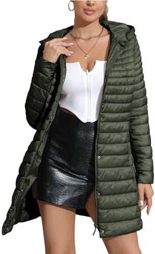 Geschallino Taglie Forti Donna Giacca Imbottita Leggera Trapuntata Lungo Inverno Cappotto con Cappuccio 7148APlus Verde 3XL