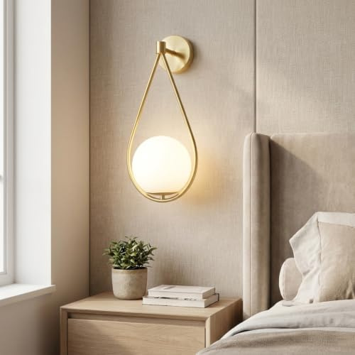 Alpinaluz Wandleuchte E27 mit Glaskugel 15 cm, goldfarben