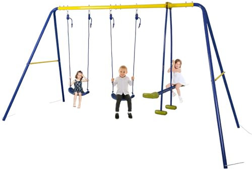 HLC Portique Balancoire Exterieur 3 en 1, avec 1 Balançoire Face à Face et 2 Sièges de Balançoire, Balançoire de Jardin, Cadre en Métal.