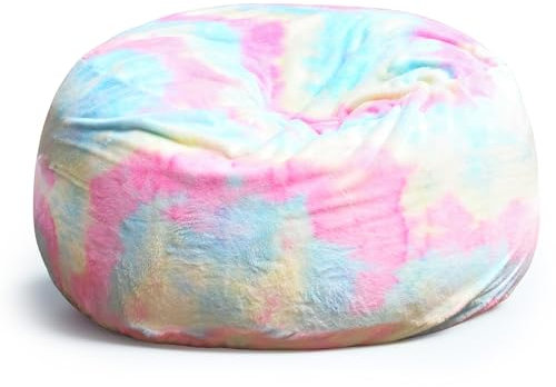 Bean Bag Chair Cover Chair Cushion, Big Round Soft Fluffy rabbit plush Lazy Sofa Bed Cover, Large Bean Bag Chairs for Kids, pink princess colorful Bean Bags（150 x 75cm）