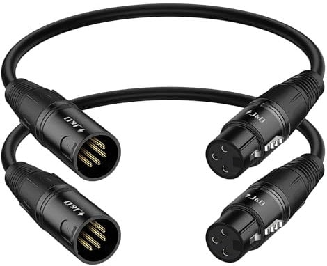 J&D 3 Pin XLR Female to 5 Pin XLR Male Audio Cable, 2-Pack 5 Pin to 3 Pin DMX Lighting Cable for Microphone DMX Stage Light Turnaround, 30 cm