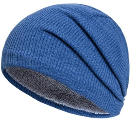 Strickmützen für Herren und Damen, Herbst und Winter, Outdoor, einfarbig, winddicht, warm, Pullover, Mütze, Schal, Handschuhe, Mützen-Set für Damen, blau, Einheitsgröße