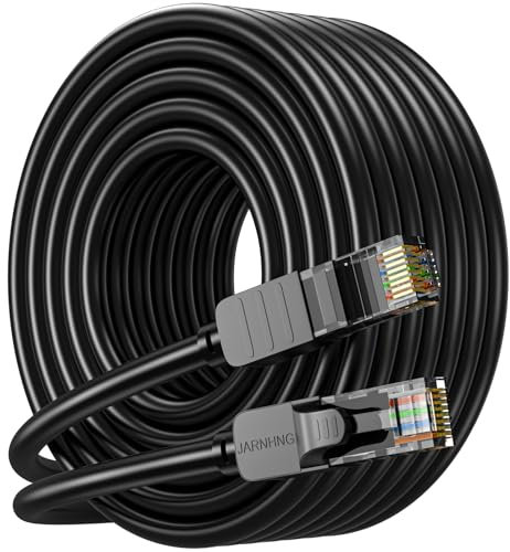 JARNHNG Cable Ethernet de Clase 6 20m, Cable de Lnternet de Alta Velocidad Lnterior/Exterior de 10 Gbps, Saltador Lan RJ45 Negro, Adecuado Para Juegos, Computadoras, Routers, cable de red Ethernet