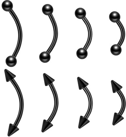Yolev 16G Chirurgenstahl Augenbrauen Piercing 8 Stück Schwarz Diaphragma Augenbrauenpiercing gebogenes Langhantel Lippenpiercing 1,2 mm Piercing Lippennagel personalisierter