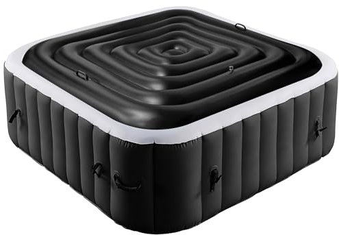 Tlswshsy Aufblasbare Whirlpool-Abdeckung, energiesparender Deckel für quadratischen Whirlpool, faltbar, schützende Regenüberlaufabdeckung mit Griff für aufblasbare Whirlpools, 150 cm, Schwarz