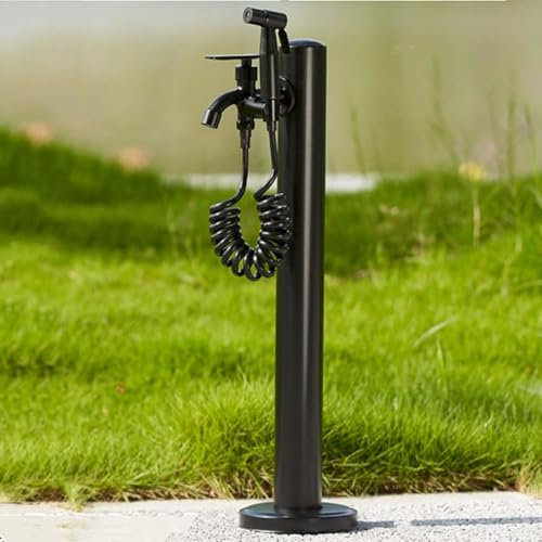 Fuente Jardin Exterior, Grifo de Doble Salida con Pistola Rociadora, Columna de Agua Independiente para Jardín, Grifo Exterior Sencillo de Acero Inoxidable(95 * 6cm/37 * 2in)