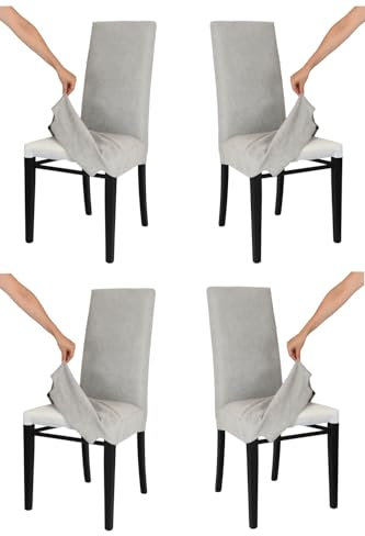 Tommychairs-4er Set gepolsterte Stühle JAZZ mit herausnehmbarem Bezug,Struktur aus lackiertem Buchenholz Anilinfarbe Schwarz,gepolstert und mit herausnehmbarem Bezug aus Stoff in Hellgrau bezogen