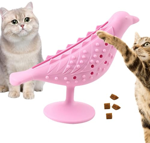 Dog Pepper Toy for Cats, Teething Toys for Kittens | Safe Bird Shape Chew Toys, Leak Proof Food Device with Suction Cups, Grow Cat Toy, Scratcher Cat Teeth Cleaning Toy