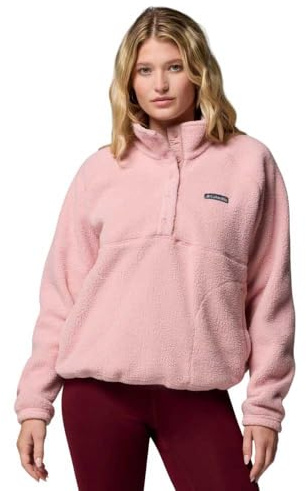 Columbia Women's Jasper Ridge Pebbled Fleece Half Snap, Fleece Pull Over, Eraser Pink, L