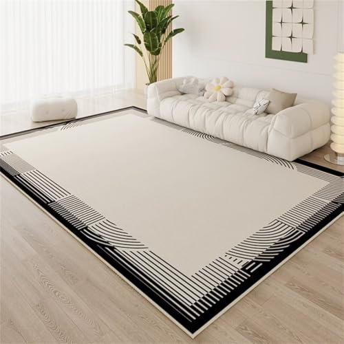 ROSURUG Flachgewebe Teppich Schmutzfangmatte Waschbar 60X100cm Center solide Farbe Design Linie Grenze Inneneinrichtung Teppich kann angepasst Werden Decke Sofa Rug Aesthetic schwarz