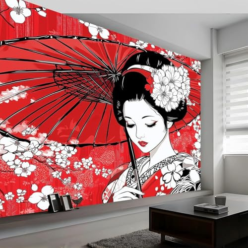Luowenji Photo Wallpaper Japanese Red 3D Effect Woman Wall Mural Decoration Poster Picture Modern Design 450x315 cm Murals Wall Art for Living Room Bedroom Kitchen a.2335