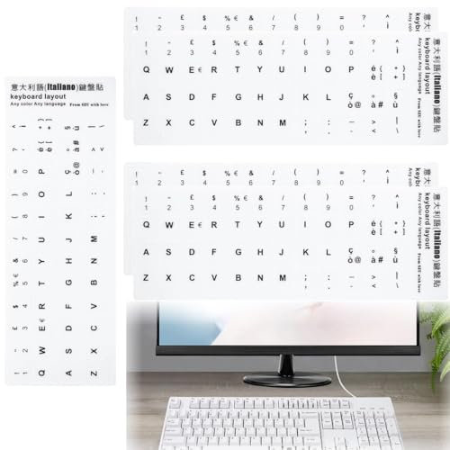 5 Stück Italienisch Keyboard Stickers, Universal Keyboard Letter Replacement, White Font on Black Background for Computer, Laptop, Notebook, Desktop, Matte Keyboard Alphabet Stickers