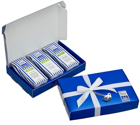 Hochwertiges Präsent Grünes Vergnügen 3 Grüntees Geschenkset | Hochwertiges Präsent Grünes Vergnügen mit 3 Grüntees, Geschenkkarton, Schleife und Papierfilterclip
