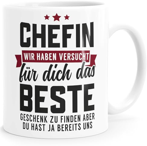 MoonWorks® Kaffee-Tasse Spruch Chefin Wir haben versucht das beste Geschenk für dich zu finden Kaffeebecher lustig Bürotasse Weiss-rot standard