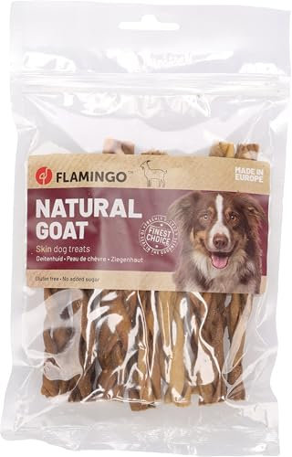 Flamingo Leckerli Hund – Snack Nature Ziegenhaut Dünn – 100g – Hundesnack – glutenfrei – ohne Zuckerzusatz – aus Europa
