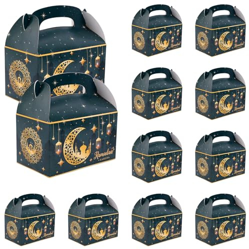 12St Ramadan Geschenkbox, Ramadan Boxen Faltbar Papier Geschenkboxen Party Geschenk Boxen Eid Mubarak Geschenkboxen für Süßigkeiten Leckereien Geschenke Muslimisches Partyzubehör