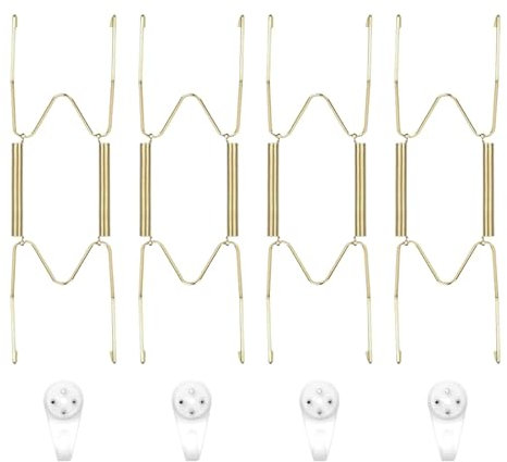 4Pcs Invisible Spring Plate Holder, Wall Plates Hangers, W Shaped Spring Hook Holder, Decorative Sheet Metal Hangers, Plate Hangers for Decorative Plates and Art (Size:4.2x6.8 cm)