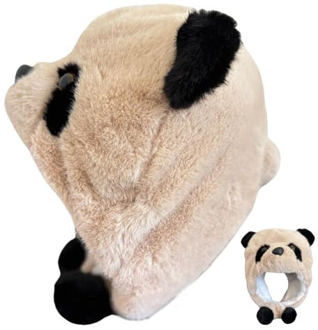 Tiermütze, Panda-Mütze, Panda-Kopfmütze mit warmen Tierohren, weiche Panda-Kopfbedeckung, Plüschhut für Muttertag, Büro, Frauen,, Creme