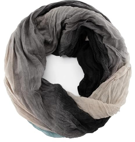 Gloop Damen Schal leichter Loop schal Schlauchschal Tuch mit Farbverlauf Viele Farben (Schwarz-Beige)