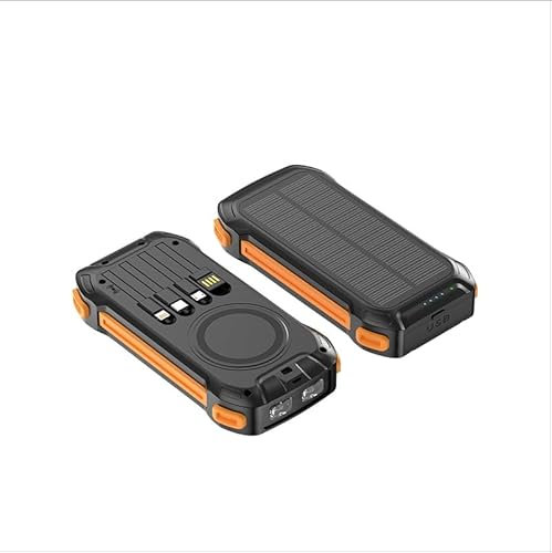 26800mAh Batterie Externe Solaire sans Fil avec 4 câbles intégrés, Charge Rapide 7 Sorties Chargeur Portable USB C 30W avec Lampe SOS, pour téléphones tablettes Camping