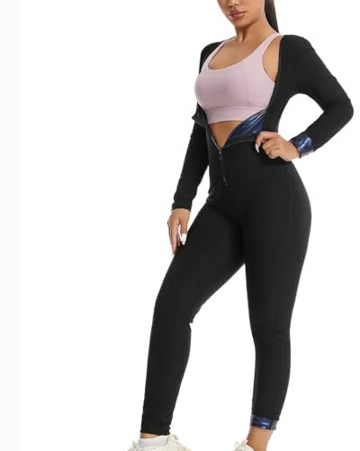 Hotfiary Tuta da Sauna per Donne, Tuta per il Sudore di Tutto il Corpo per La Perdita di Peso, 4 In 1 Dimagrante Corpo Shaper Waist Trainer Workout Vest per il Grasso Della Pancia, Body Sauna a Manica