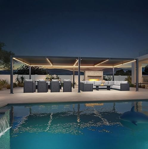 Pergola da giardino impermeabile in alluminio 3x3.65m con doghe regolabili LED terrazza esterna e posto auto coperto colore grigio