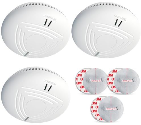DAYTECH Detecteur de Fumée avec 10 Ans Pile– Installation Facile Alarme Incendie détecteur fumée sans Percage avec Support Magnétique, Idéal pour Maison, Appartement et Location (Lot de 3, Blanc)