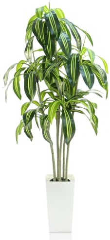 GOVIRAYE Dracaena Piante Finte da Interno Esterno Artificiale Alta con Foglie Realistiche Decorazioni Casa Albero Tropicale Finto per Interni Esterni Vaso Bianco per Balcone o Ufficio 6FT