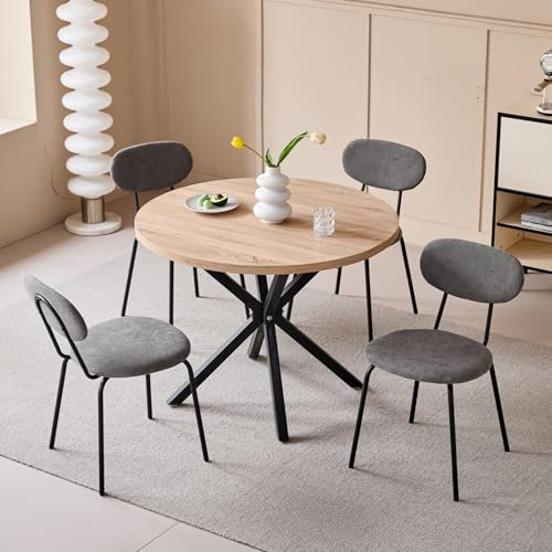 JZGORC Esstisch Stuhl Set mit 4 Stühlen, 100 cm Runder Esstisch aus Holz, Stapelbare Moderne Stühle für Esszimmer, Küche, Wohnzimmer (Hell + Khaki)
