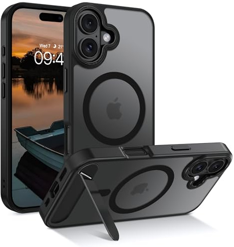 YINLAI for iPhone 17 Magnetic Case with Magsafe & Invisible Stand, Black | Slim Trendy Translucent Matte Back Skin-Feeling Anti-scratch Durable [Military-Grade Shockproof] Protective Phoen Cover