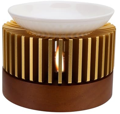 WJMY duftlampe für ätherische öle, duftlampe wachs, teelicht, räucherstövchen, Aroma Diffuser, Ø11cm, aus Aluminium, Mit Keramikschale, für Aromatherapie und Dekoration (Gold)
