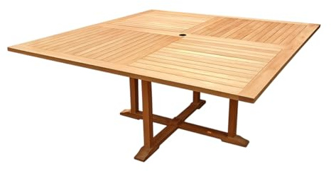 Meubletmoi Gartentisch, quadratisch, 150 x 150 cm, zusammenklappbar, gekreuzte Füße aus Teakholz, massiv, geölt – für den Außenbereich, Natur, Terrasse, Balkon – Ancolie