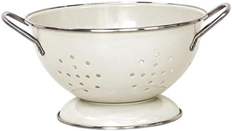 Ciotola scolapasta rivestita in smalto, stile vintage, ciotola per frutta autodrenante, set di posate in metallo, centrotavola per la casa e la cucina (piccolo bianco)