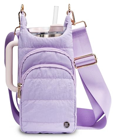 Water Bottle Holder with Strap 30/32 oz, Crossbody Water Bottle Carrier Bag | Lightweight Quilted Bottle Sling Bag, RFID Phone Pocket, Hands-free for Gym Hiking Walking Travel