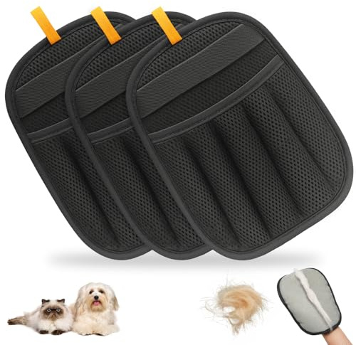WitLion Upgraded 3PCS Double-Sided Pet Hair Removal Gloves Reusable Electrostatic Grooming Gloves for Pet Hair| Five-Finger Pet Hair Remover Gloves for Dogs&Cats for Clothes,Bed,Couch,Carpet-Black
