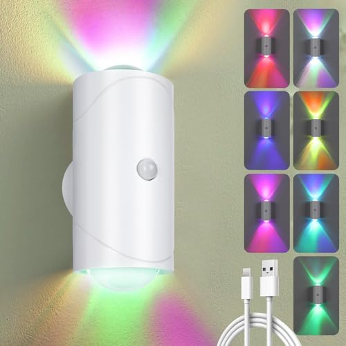 LED-Nachtlicht Kabellose LED Wandleuchte mit Bewegungssensor, Weiß 1X | Intelligentes Wiederaufladbare Magnetische Wandlampe Innen, RGB Farbverlauf für Wohnzimmer Schlafzimmer Flur