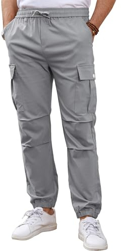 Tolaler Pantalon Homme Cargo Casual Pantalon de Jogging Travail Ceinture Élastique avec Multi Poches Cordon de Serrage Sport