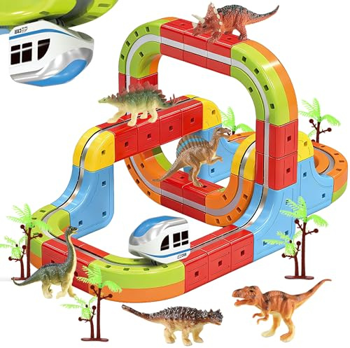 Cube Track Magnetische Block mit, 3D agnetische Block mit Verkehrszeichen, DIY Cube Track & Enthält Züge, STEM Spielzeug Kreatives Konstruktionsspielzeug Geschenk für Kinder ab 3-12 Jahren