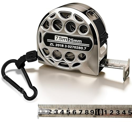 Maßbänder aus Edelstahl, ZoneYan Massband Einziehbares, Lochtes Edelstahl-Maßband Lineal mit Korrosionsschutz, Zollstock Measuring Tape(Silber, 7.5m)
