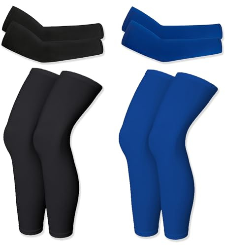 PYSEOSISE Manchon De Compression, 2 Paires Manchons Jambe et 2 Paires Manchons Bras, Protection UV Été Arm Sleeves Leg Sleeves pour Vélo Course Basketball Football