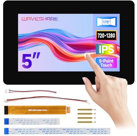 Waveshare 5inch DSI Capacitive Touch Display, 720x1280 Pixels, IPS Panel, 5-Point Touch, Optical Bonding Toughened Glass Panel, without Case