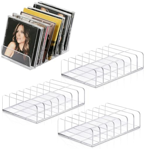 4 Pezzi Porta CD Acrilico Trasparente Espositore per DVD/Blu-rayOrganizzatore Verticale a Scomparti Multipli Contenitore per Videogiochi, Libri, Cosmetici Scaffale da Tavolo